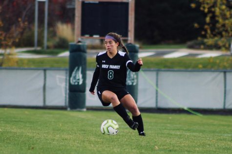 Holy Family’s Kenzie Pavelka ‘22 (8) during a section 2A quarterfinal matchup against Mankato West. Katherine Wise- The Phoenix. 