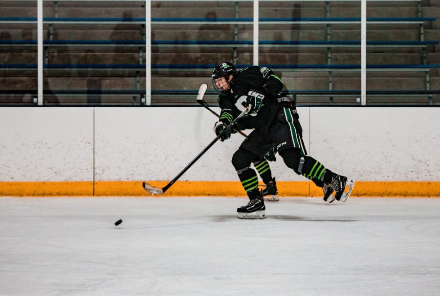 Back Channel Bruisers’ Grant Limke ‘21 (9) during a hockey game where The Bruisers’ fell to Maple Grove 4-2 on Saturday, November 14, 2020 at St. Louis Park Recreation Center. Collin Nawrocki / The Phoenix