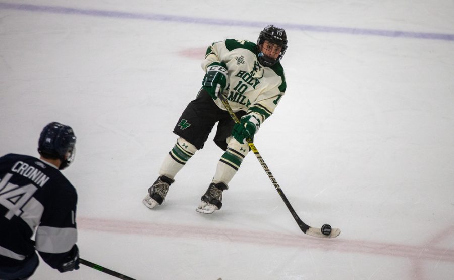 Holy Family’s Charlie Lindberg 21 (10) during a hockey game versus Orono. The Fire lost the game 7-0 on Saturday, January 16, 2021 at Victoria Recreation Center