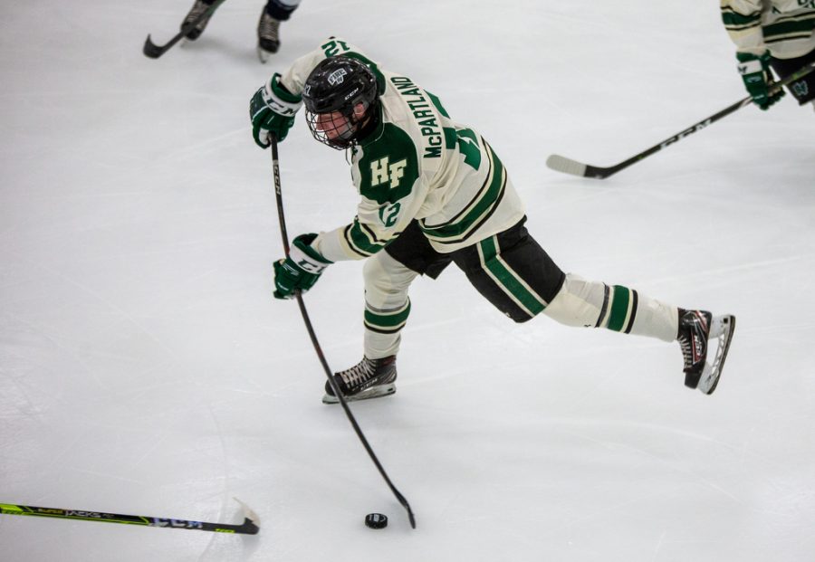 Holy Family’s Jacob McPartland 21 (12) during a hockey game versus Orono. The Fire lost the game 7-0 on Saturday, January 16, 2021 at Victoria Recreation Center
