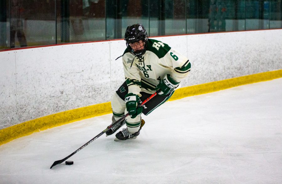 Holy Family’s Ben Reddan 21 (6) during a hockey game versus Hastings. The Fire won the game in overtime 5-4 on Thursday, January 21, 2021 at Victoria Recreation Center